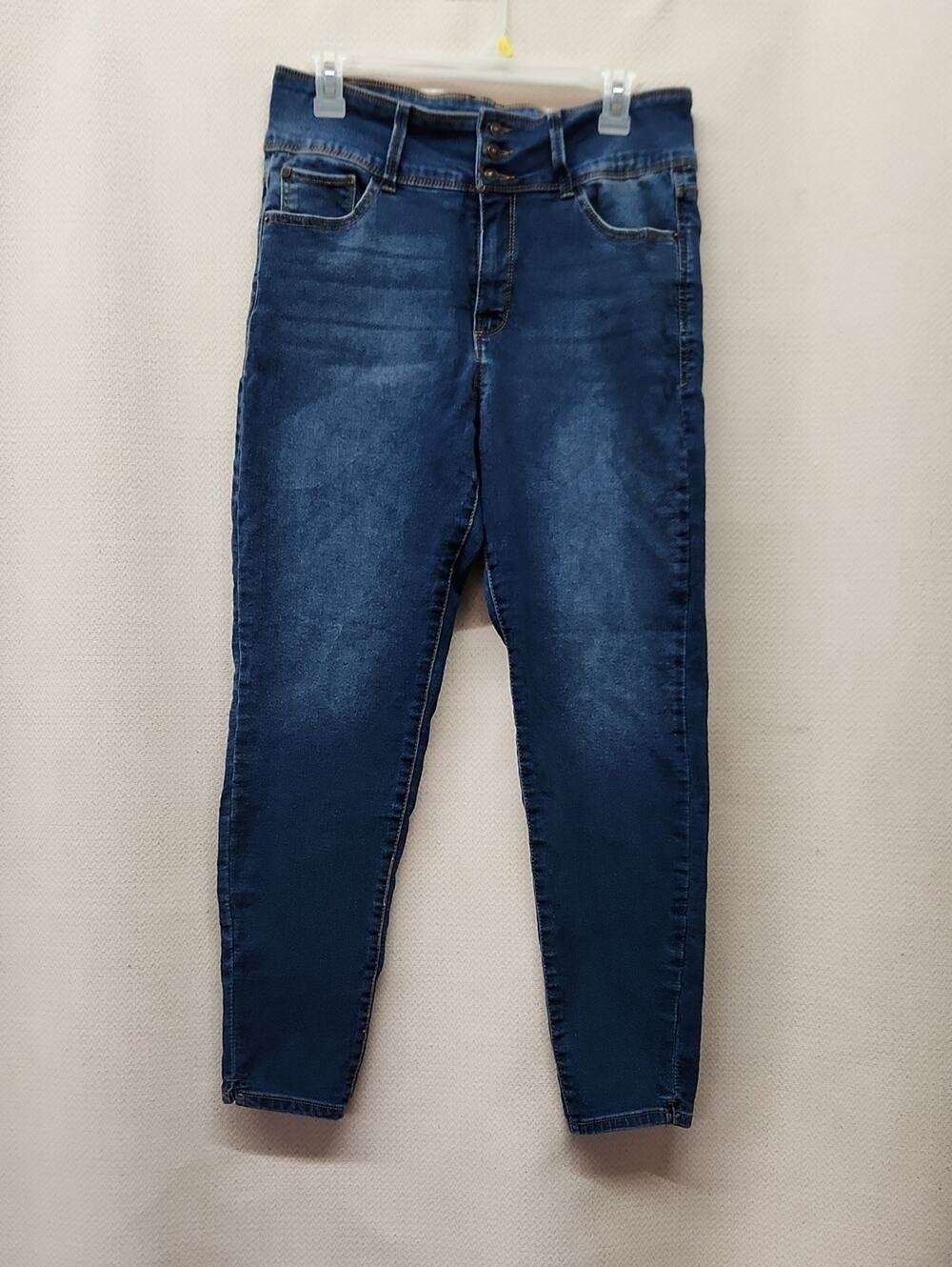 High-Rise Dark Blue Women’s Jeans with Triple Button Waist